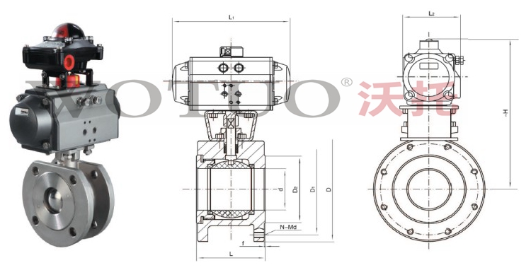 气动薄型球阀结构结构尺寸示意图